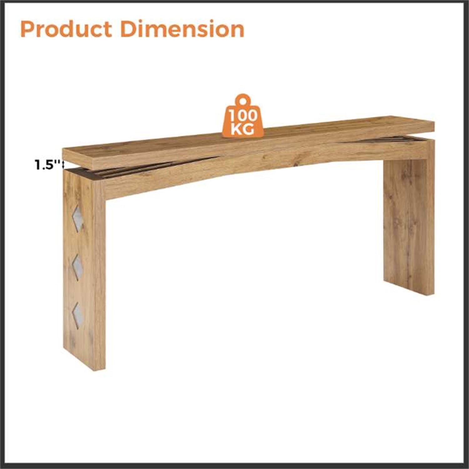 Hommoo Wood-Style Console Table, 62" Long Minimalist Entryway Table for Hallway, Sofa Back, or Bedroom End Table, Natural