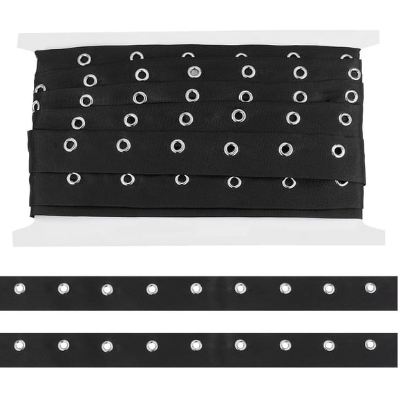5 Yards Black Cotton Eyelet Tape 1 inch Wide Grommet Twill Tape Trim Ribbon Strip with Silver Metal Eyelet Ring for Corset Shirt Shoes Sewing Crafts Making