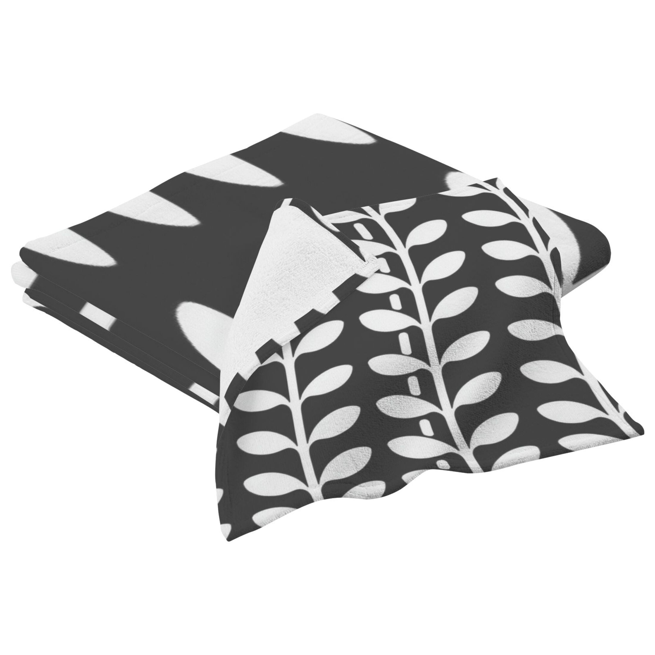 Black and White Leaf Pattern 2 Piece Cotton Bath and Face Towel Set Soft and Absorbent, for Beach Pool Bathroom