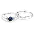 thumbnail image 3 of Gem Stone King 10K White Gold Blue Mystic Topaz and White Lab Grown Diamond 3-Stone Bridal Engagement Wedding Ring Set for Women (0.74 Cttw, Round 5MM, Size 7), 3 of 5