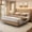 Oak Brown, variant on SIBEDS Queen LED Bed Frame with Faux Leather Upholstered Modern Wingback Headboard,Solid Wood and Metal Support, Oak Brown