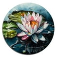 thumbnail image 2 of Designart "Pink Lily Pad Serenity" Floral Leaves Metal Round Art Print, 2 of 5