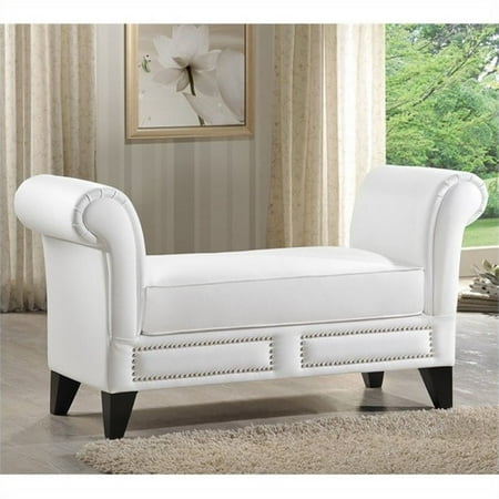 Atlin Designs Faux Leather Scroll Arm Bedroom Bench In White