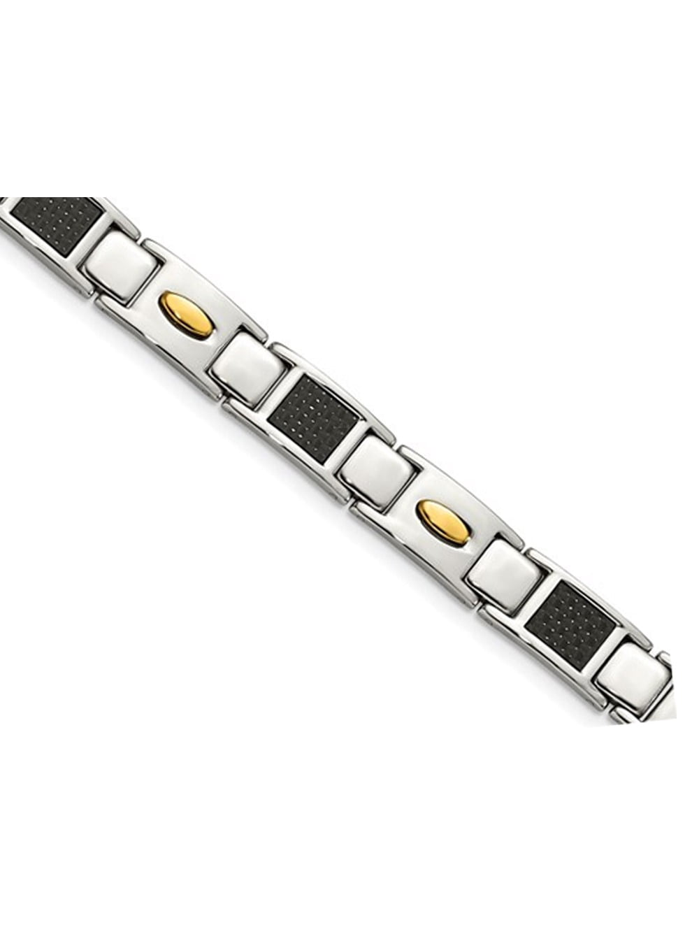 Gem & Harmony Mens Stainless Steel Black Carbon Fiber Bracelet (9.50 inches) for Men