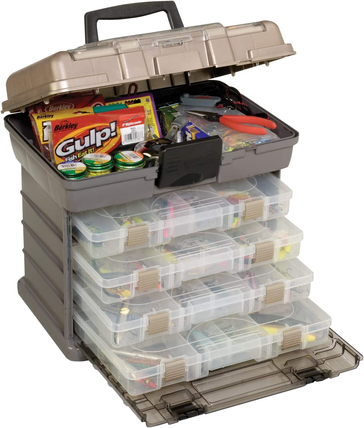 Plano Guide Series StowAway 4-By Rack System Tackle Box, Holds Four 3700 Utility Boxes, DuraView Clear Lid, Quick-Access Top Storage