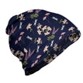 thumbnail image 1 of Dragonfly Unisex Beanie, Floral Art Lilies Lupines, Hiking Outdoors, Dark Blue and Multicolor, by Ambesonne, 1 of 1