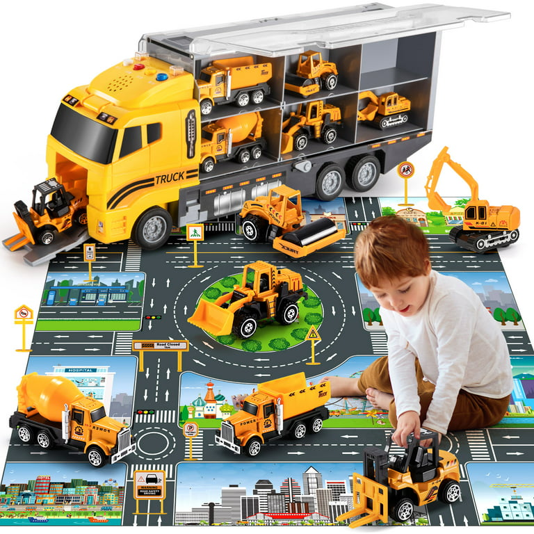 Toddler Toys for 3 4 5 6 Years Old Boys, Die-cast Construction Toys Car  Carrier Vehicle Toy Set w/ Play Mat, Kids Toys Truck Alloy Metal Car Toys  Set for Age 3-9