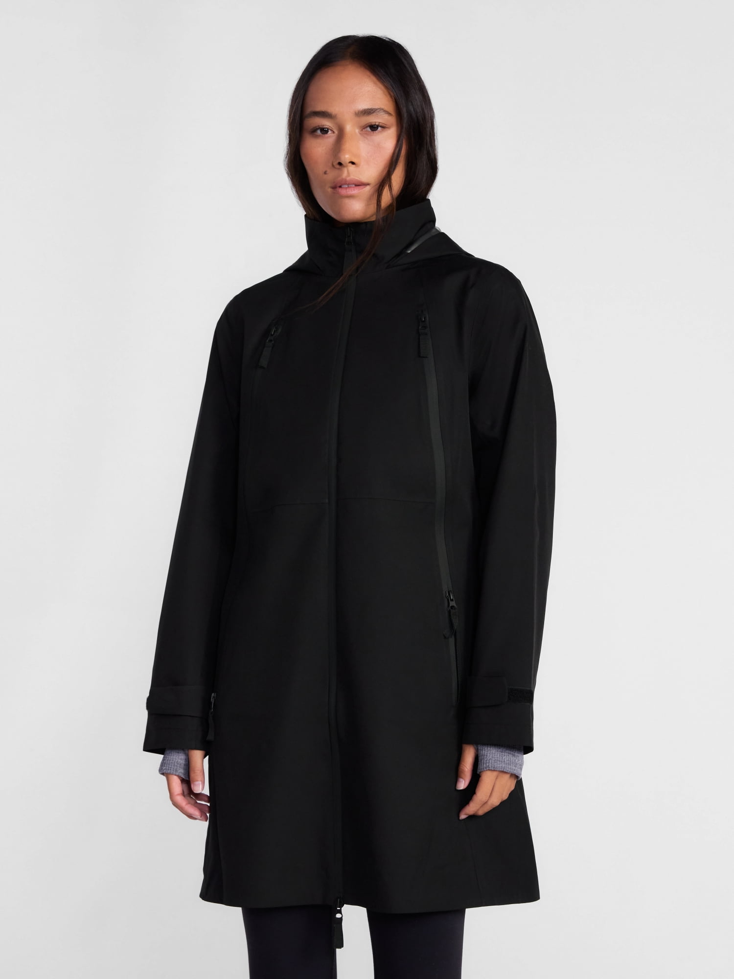 Ozark Trail Women's and Women's Plus Long Zip Rain Jacket with Hood, Sizes XS-3X