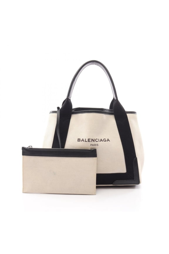 Pre-Owned Balenciaga Navy Cabas S Tote Bag Handbag, Canvas and Leather, Women's, Ivory/Black,...