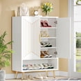 thumbnail image 3 of Tribesigns Shoe Cabinet with Doors, 25 Pairs Shoe Storage Cabinet with Adjustable Shelves, 6-Tier Wooden Shoes Organizer Rack for Entryway, Hallway, Closet(White/Gold), 3 of 5