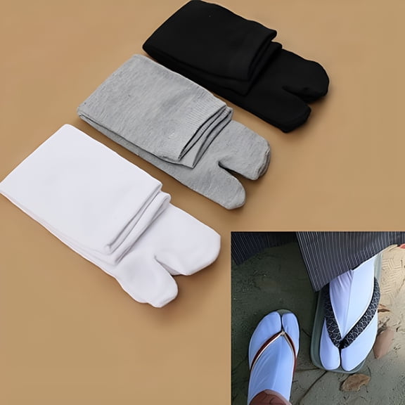 TELOLY 3 Pairs Japan Tabi Socks,Toe Socks For Men,Socks with Toes Black