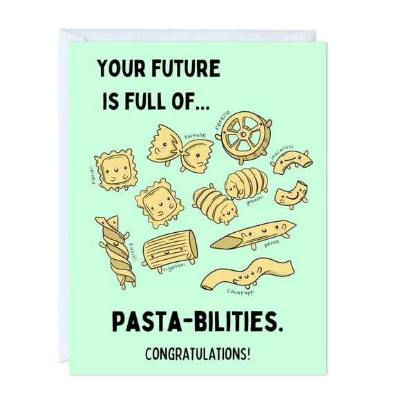 Congratulations Card – "Your Future is Full of Pasta-bilities" Cute Pasta Design – Great for Graduation, Promotions, or Any Achievement – Envelope Included
