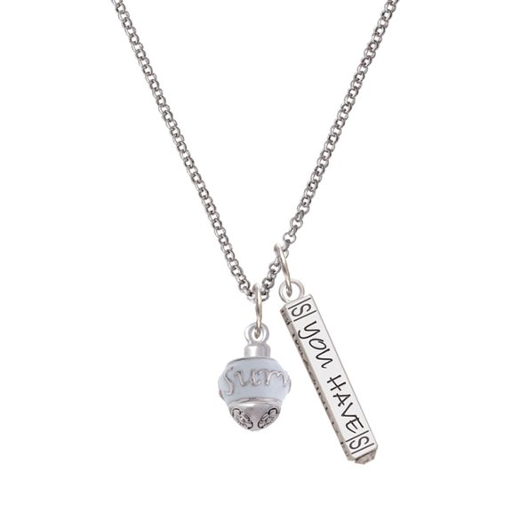 Delight Jewelry Silvertone Survivor with Pink Ribbon on White Spinners Silvertone Live the Life You Have Imagined Bar Charm Necklace, 23"