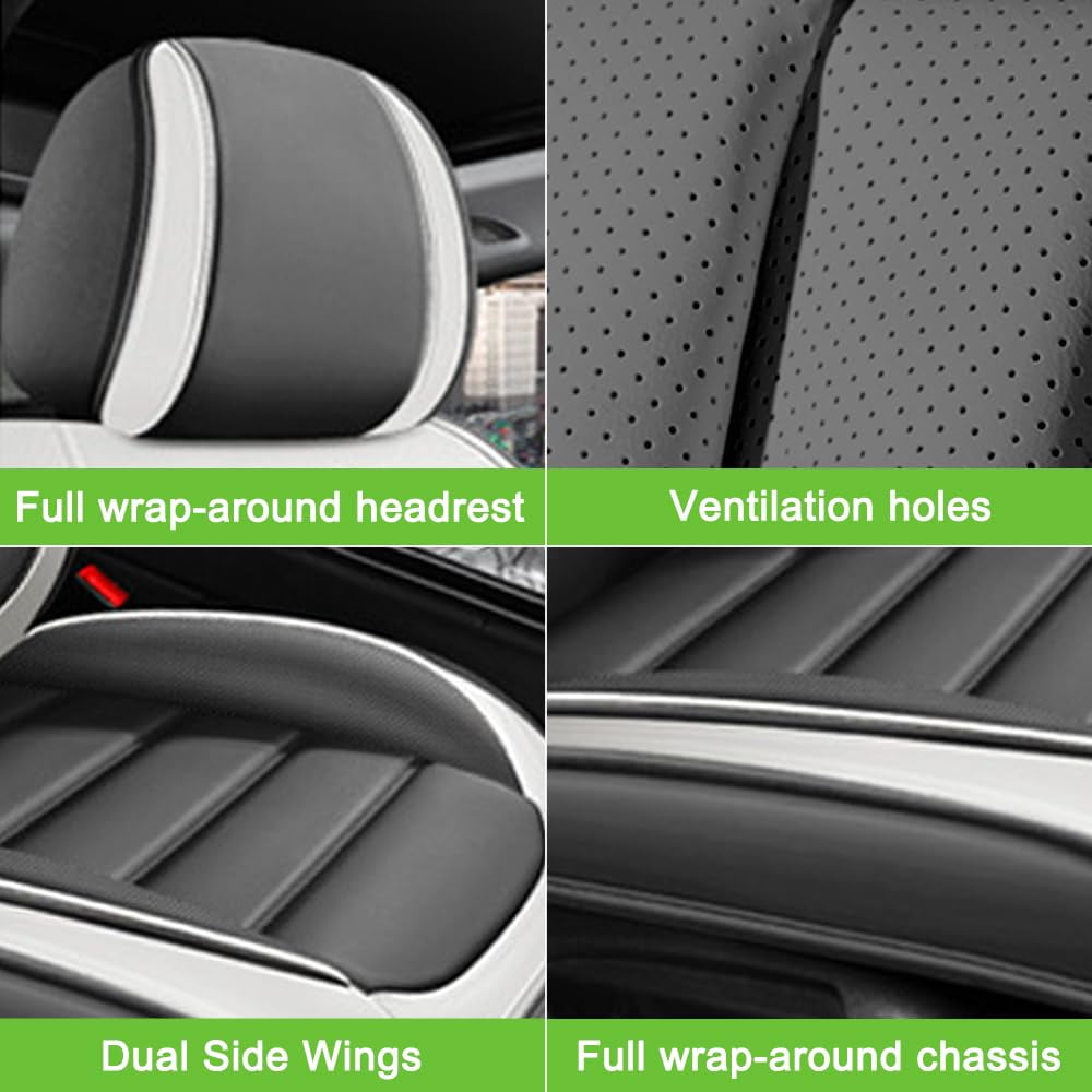AFUNTIO Seat Covers for Chevy 99% Models,2PCS Leather Car Seat Cushions,Waterproof Car Sit Protectors,Nonslip Interior Accessories(White and Gray)