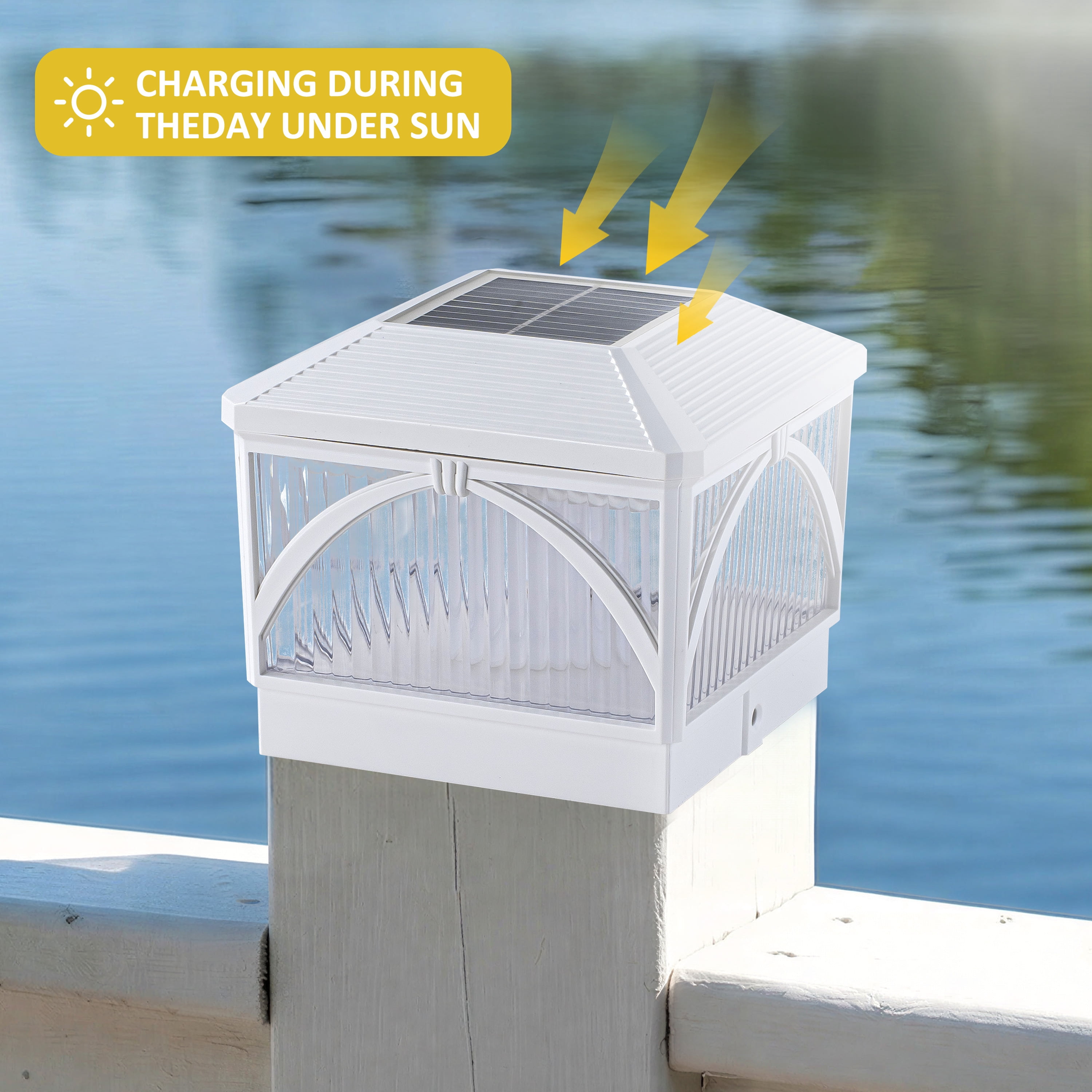 C Cattleya 12-Pack Matte White Solar LED Outdoor Post Cap Lights with Ribbed Lens