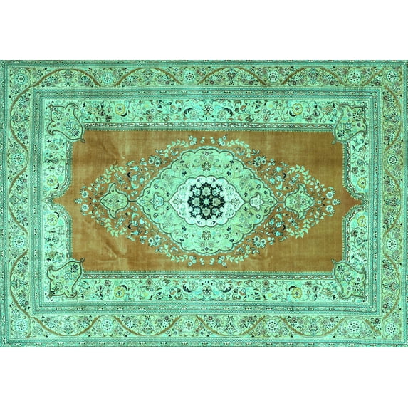 Ahgly Company Machine Washable Indoor Rectangle Persian Turquoise Blue Traditional Area Rugs, 7' x 10'