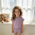 thumbnail image 2 of Laipiong Girls Summer Outfits Casual 2 Piece Stylish Striped Short Sleeve T Shirt and Elastic Waist Shorts Stretch Comfy Sporty Workout Sets, 2 of 5