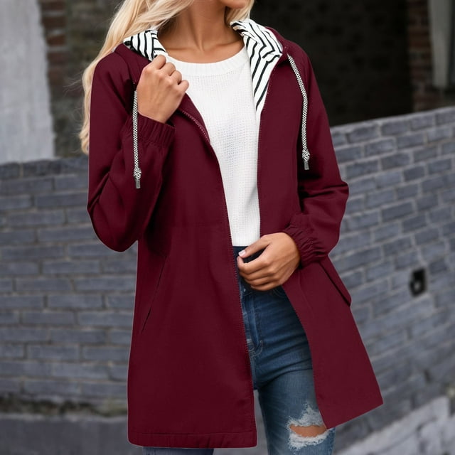 SHIXIAOO Coupe-Vent Léger de Randonnée pour Femme avec Capuche, Poches à Rayures, Anorak d'Extérieur pour Randonnée et Voyage Lifeguard Coupe-Vent pour Femme m Léger