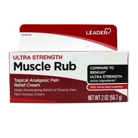 Leader Ultra Strength Muscle Rub, Fast-Acting, Topical Analgesic Pain Relief Cream for Sore Muscles and Joints, 2 OZ