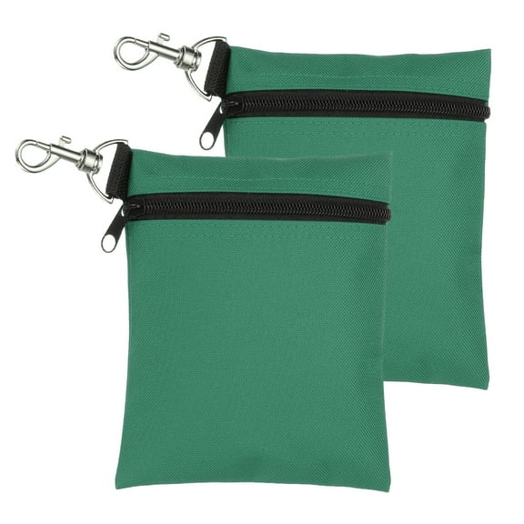 Uxcell 2 Pcs Golf Tee Pouch 5.5" x 6.7" Professional Zipper Golf Tee Bag with Metal Lobster Claw Clip Dark Green