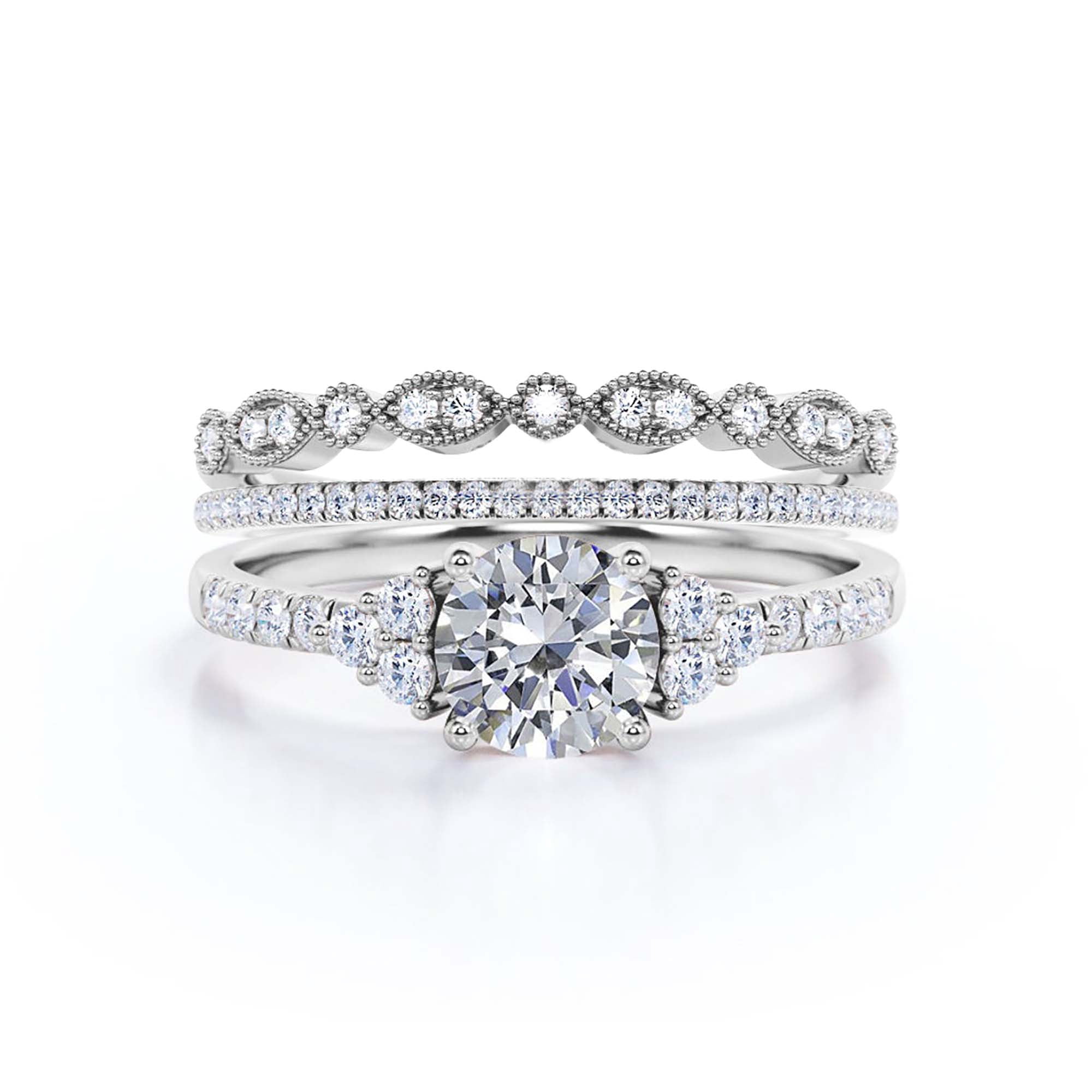 Bague De Fiançailles Or Blanc 14k Avec Moissanite 2,25 Ct - Création De Labo, Taille US 5.5 à 12