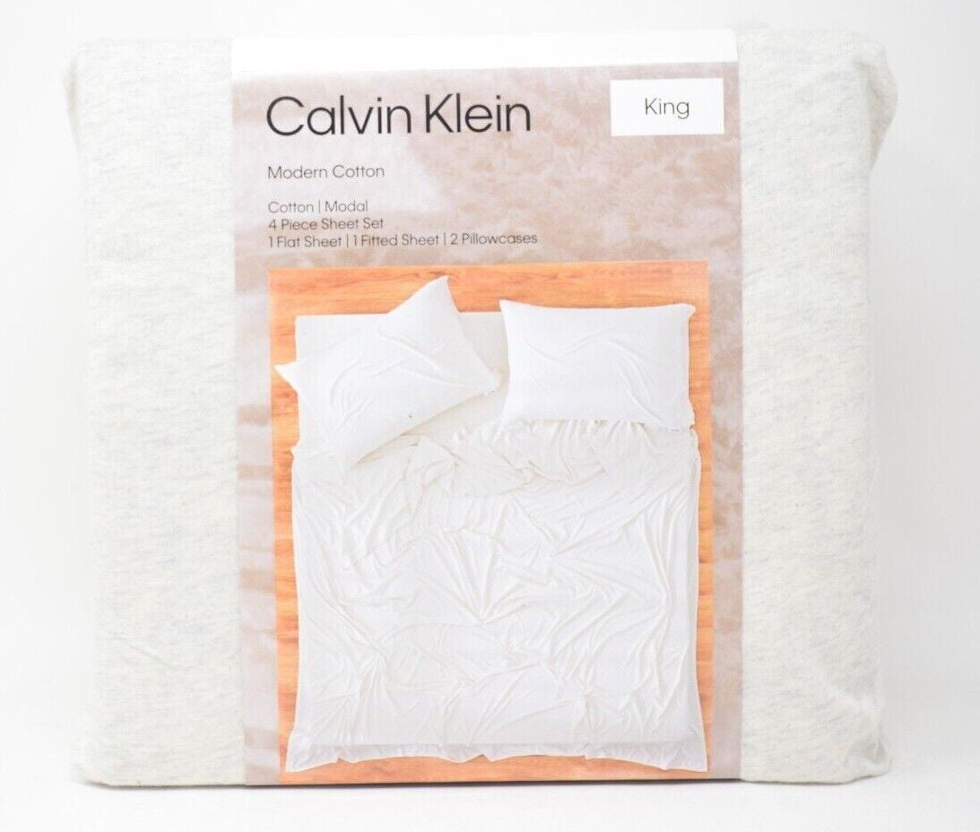 Calvin Klein, 4 Pc - Modal Cotton Jersey King Sheet Set Light Grey -  