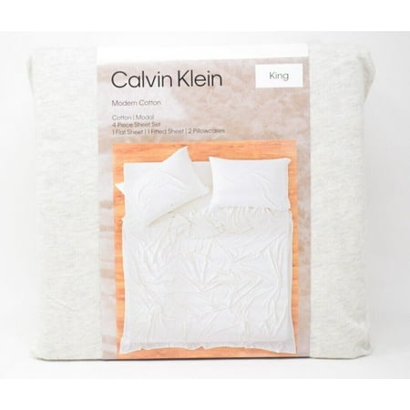 Calvin Klein 4-Piece 170 GSM Light Gray Modal Cotton Bed Sheet Set, King