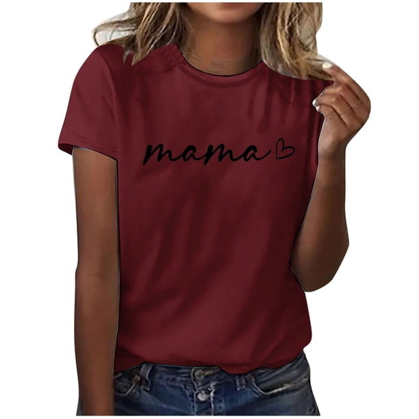 Fiudx Ofertas Flash Del Día Camiseta Casual de Manga Corta con Cuello Redondo y Estampado de Letras para Mujer
