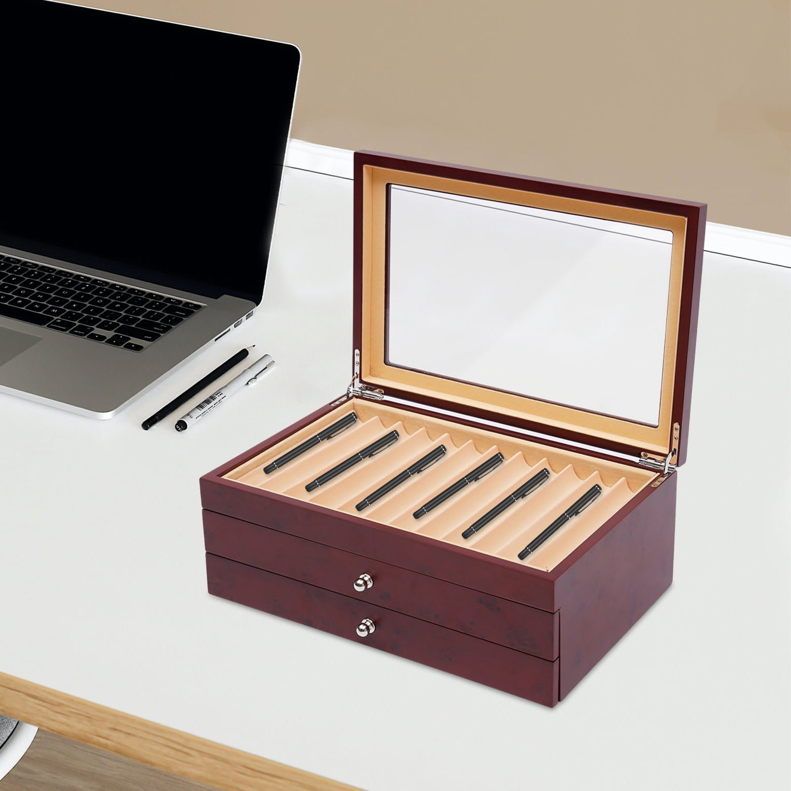 Pen Display Box 3 Tiers and 34 Separate Compartments for Storing Fountain Pens, Ballpoint Pens, Marker Pens, and Other Pens in Your Bedroom, Study Room, or Living Room