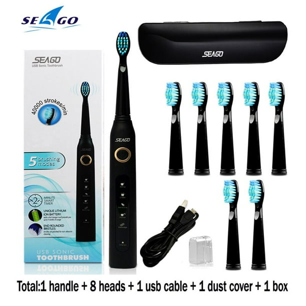 Seago Sonic cepillo de dientes eléctrico SG-507 para adultos cepillo con temporizador 5 modos Micro USB recargable cepillo de dientes conjunto de cabezales de repuesto Tan Jianjun unisex