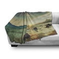 thumbnail image 3 of Beach Soft Flannel Fleece Throw Blanket, Sunrise over the Sea Tropical Water Summer Rock and Dramatic Sky Nature, Cozy Plush for Indoor and Outdoor Use, 50" x 60", Blue Cream, by Ambesonne, 3 of 6