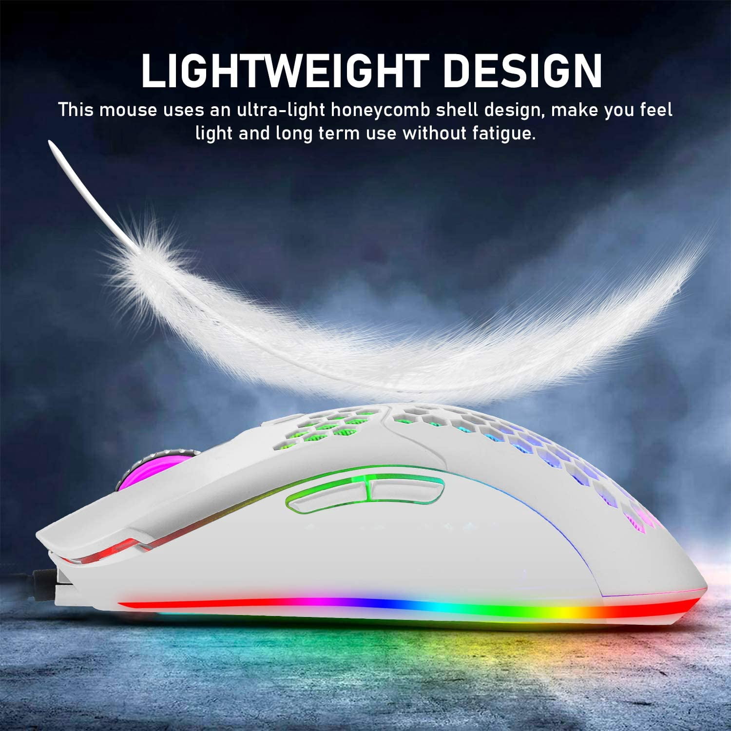 60% Wired Mechanical Gaming Keyboard, Blue Switch Mini 68 Keys Wired Type C 18 Backlit Effects,Lightweight RGB 6400DPI Honeycomb Optical Mouse,Gaming Mouse pad for Gamers and Typists (White)