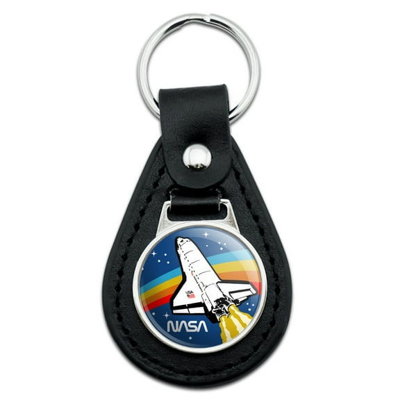 Black Leather NASA Logo Over Space Shuttle with Rainbow Keychain