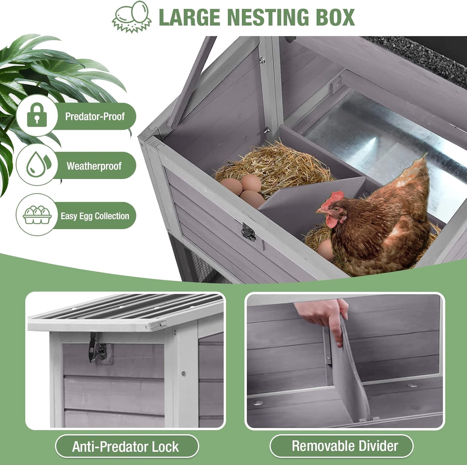 Aivituvin 83" Large Chicken Coop for 4-6 Chickens, Mobile Hen House Outdoor Wooden Poultry Cage with Wheels Nesting Box Run