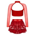 thumbnail image 2 of CHICTRY Girls Latin Jazz Dance Outfit Shiny Sequins Long Sleeve Crop Top with Tiered Culottes Dancewear Red 8, 2 of 5
