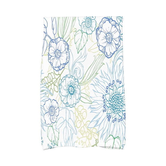 Simply Daisy, 16 x 25 Inch, zentangle 4 Color, Floral Print Kitchen Towel, Blue