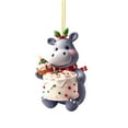 thumbnail image 2 of 3.14 Inch Acrylic Cute Hippopotamus Chirstmas Tree Hanging Ornament 2D Rustic Xmas Hippo Pendant with Cake and Baubles Animal Car Rear View Mirror Charm for Window Wall Home Bithday Party Xmas Decor, 2 of 4