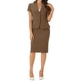 thumbnail image 1 of Conjunto de traje de negocios de 2 piezas para mujeres INSPIRE CHIC, chaqueta de blazer de manga corta y falda lápiz S color marrón óxido, 1 of 6