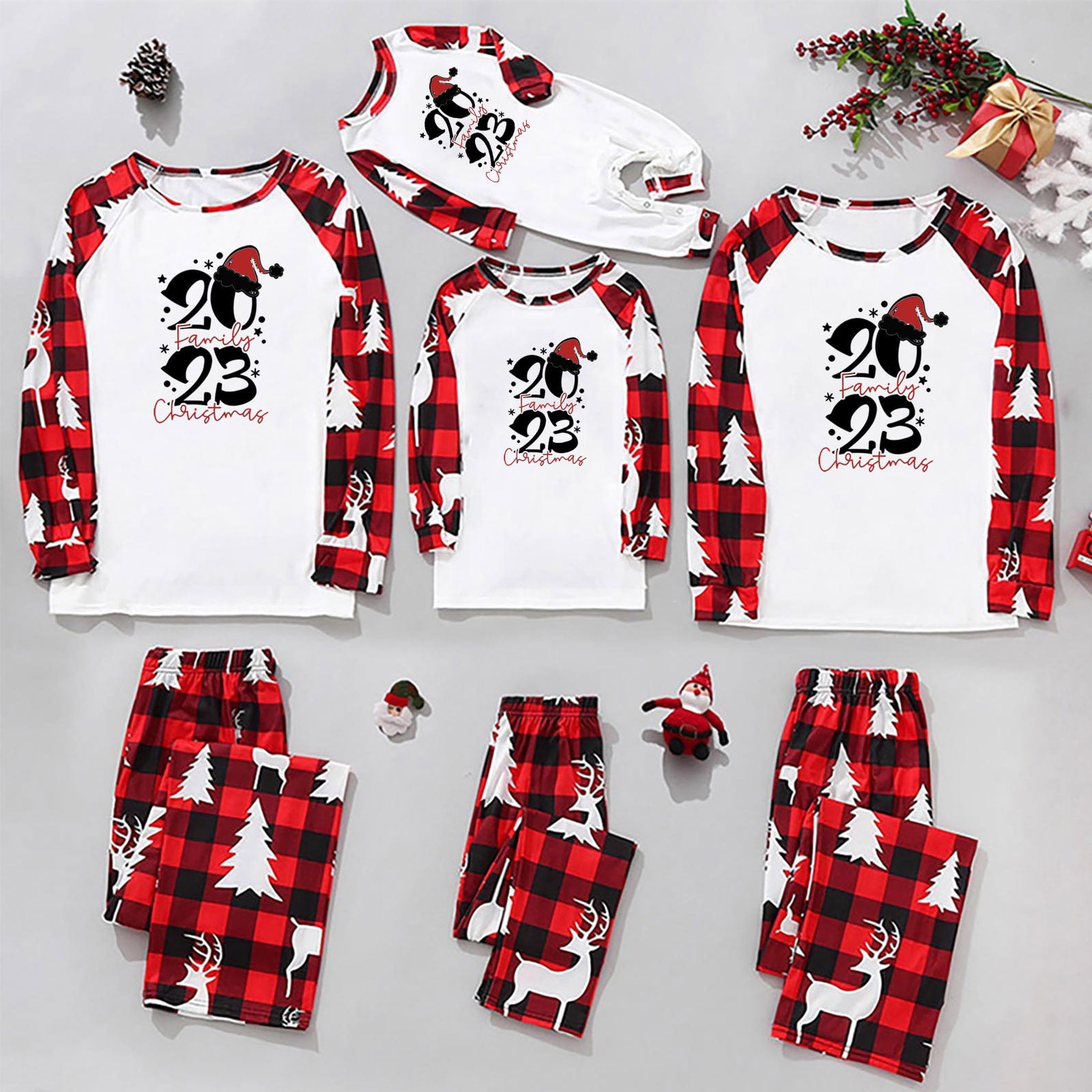 DPTALR Pyjama De Noël Homme Papa Imprimé Arbre Dessin Animé Haut+pantalon Vêtements De Famille