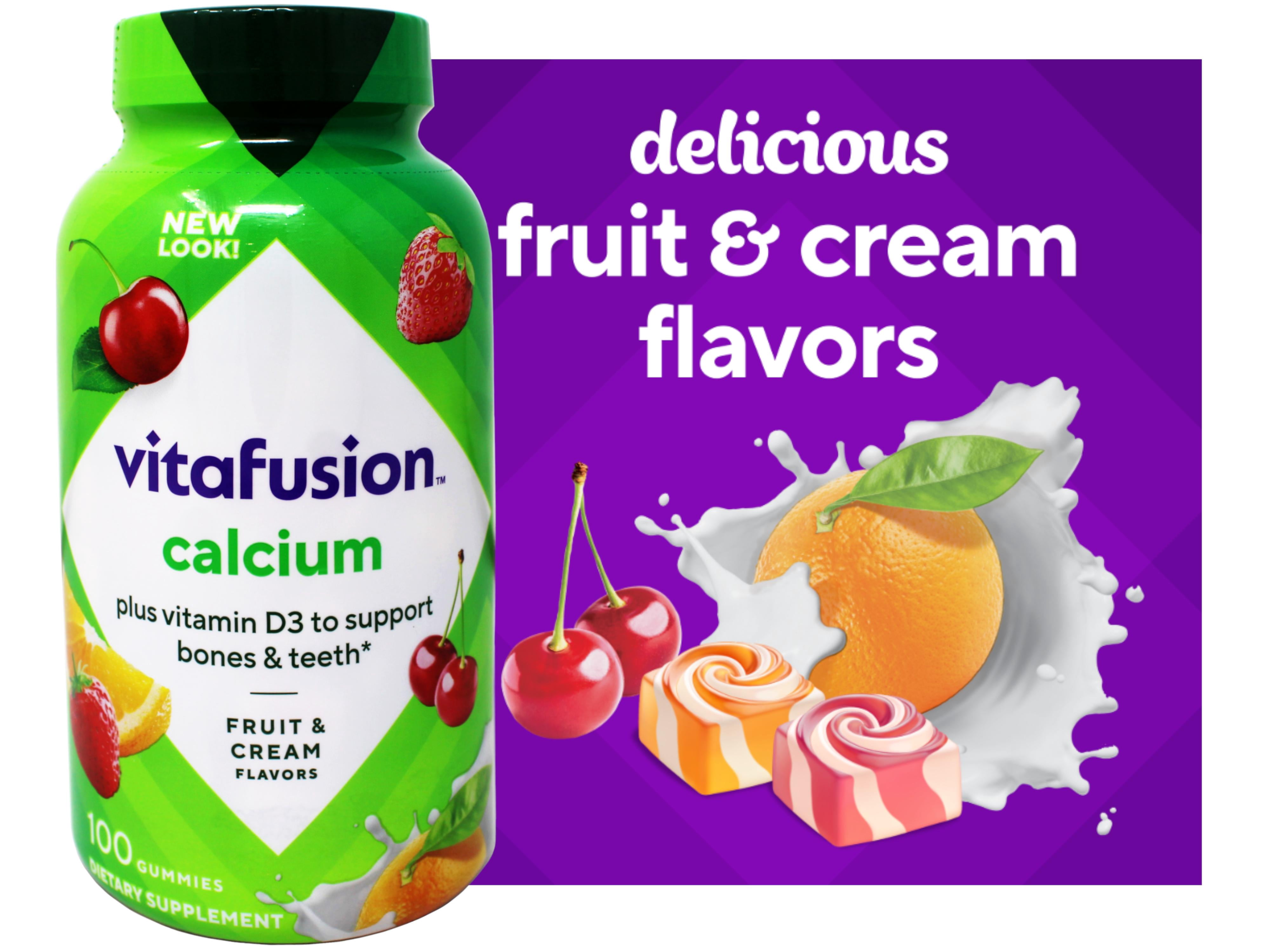Vitafusion Calcium 500 mg Gummy Vitamins For Adults, Creamy Swirled Fruit 100 ea (Pack of 2)