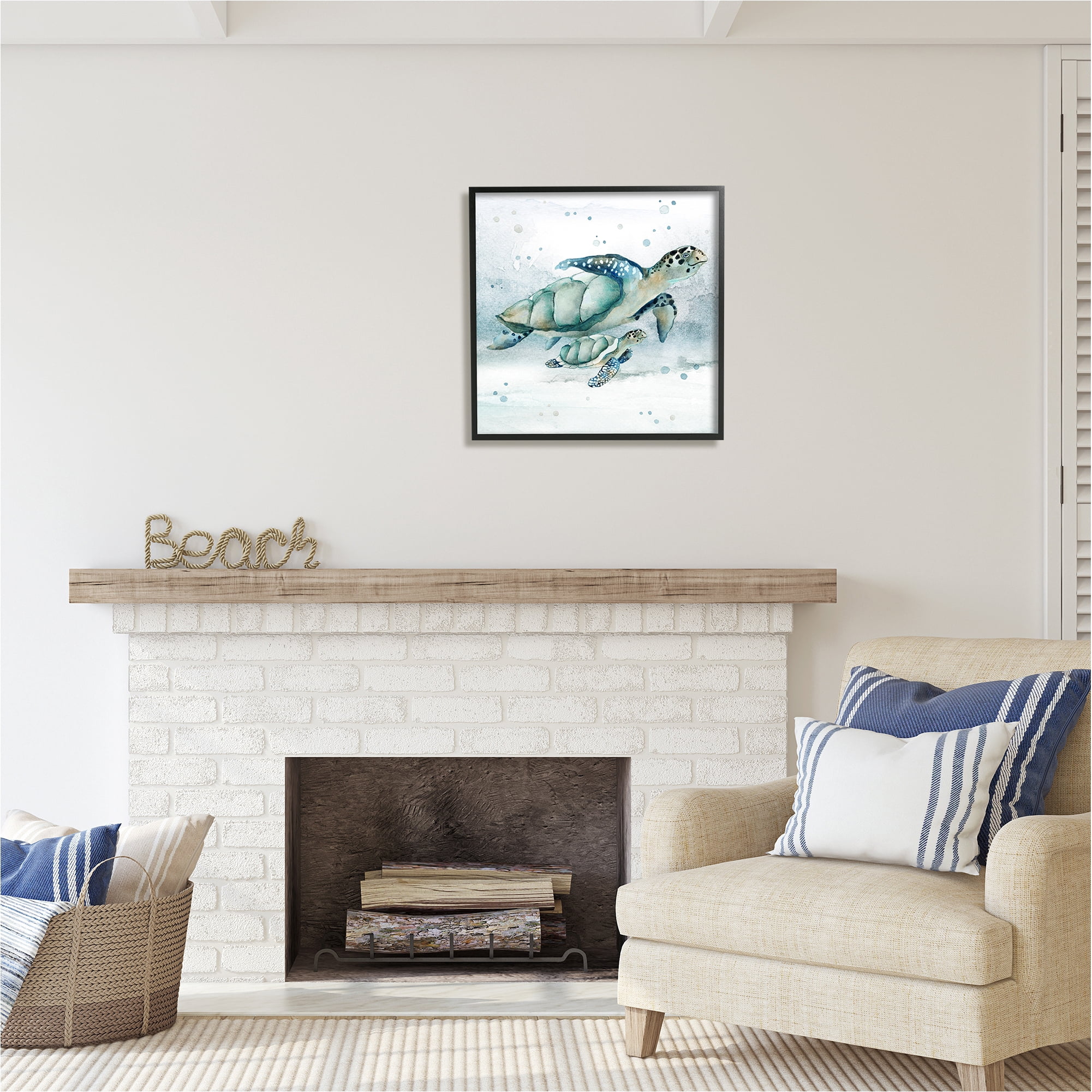 Stupell Industries Sea Turtle & Baby Animals & Insects Painting Black Framed Art Print Wall Art, 24 x 24