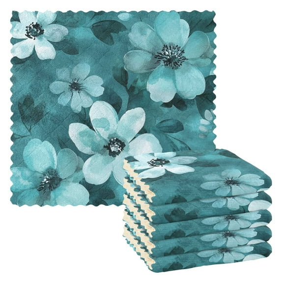 6 Pieces of Kitchen Towels 11x11Inch Kitchen Dish Cloths Kitchen Dish Towels Reuseable Cleaning Cloths Navy Flowers
