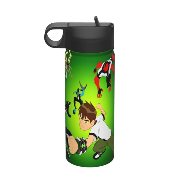 Ben 10 Kids Insulated Water Bottle With Straw - 18 Oz Stainless Steel Double Wall Vacuum Cup, Leakproof, Bpa Free, Suitable For Boys And Girls