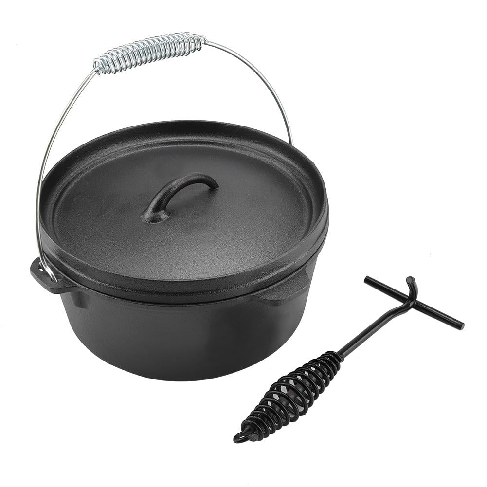 WALFRONT Portable Non-stick Cast Iron Cookware Pan Outdoor Camping BBQ ...