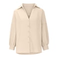 thumbnail image 4 of Tuphregyow Women's Tops Clearance Classic V Neck Fashion Loose Outwear New Style Trendy Breathable Solid Lightweight Slouchy Half Sleeve Blouse Button Down Leisure Tops Beige L, 4 of 6