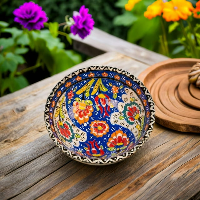 Turkish Ceramic Bowls Handcrafted - 10 cm Round Decorative Mini Bowls for Spices, Snacks, Soap, Condiments - Set for Kitchen or Home Décor