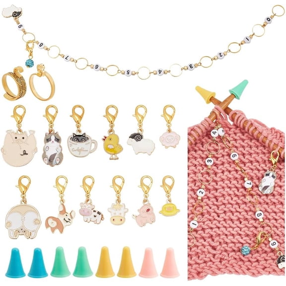 1set 35pcs Animal Knitting Tool sets including Locking Stitch Markers Counter Chains Knitting Needle Stoppers & Yarn Guide Finger Holder Mixed color 31.7cm