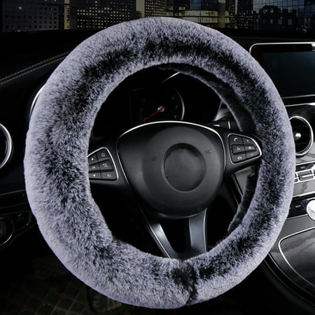AUQ LNGOOR Car Steering Wheel Cover for Women Soft Fuzzy Steering Wheel Cover Winter Warm Car Wheel Cover Universal Fit 15 Inch, Gray