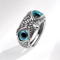 thumbnail image 1 of Anillo abierto de moda estilo punk tridimensional con diseño de búho y ojo azul ligero de industria pesada retro de plata esterlina S925, 1 of 6