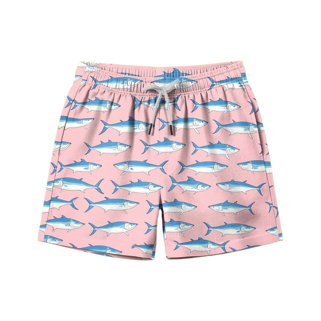 Zpanxa Kids Shorts Polyester Spandex Print Pattern with Drawstring Elastic Waistband Casual Swim Trunks 14-15 Years